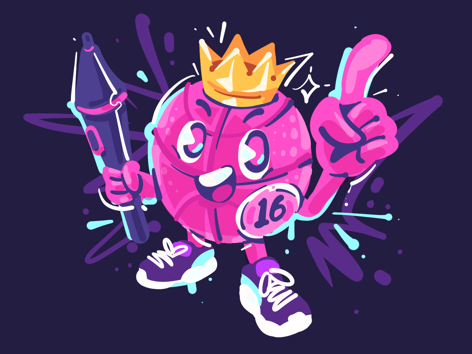 PRO! 👑 16 years ball ball character basketball branding celebrate celebrate 16 character character design crown cute mascot dribbble illustration illustrator mascot photoshop sport mascot street art stylus pen wacom