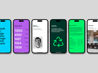 Sustainable Corporate App Interface app exploration app interface business app colorful ui corporate corporate ui data visualization digital product eco concept minimal style mobile concept mobile screens modern interface professional look sustainability design sustainable typography ui layout ui system workplace tool