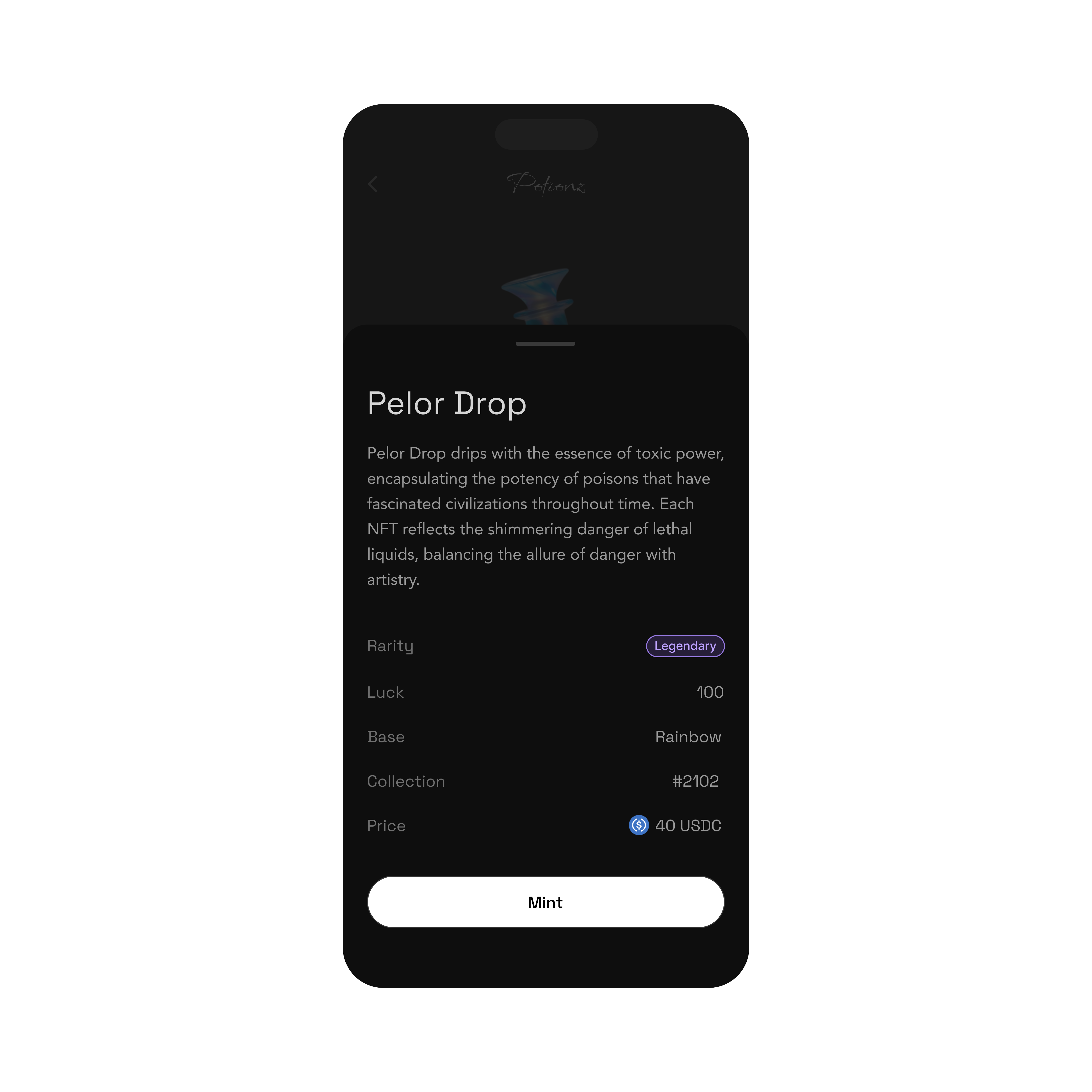 Potionz NFT Details: Mobile branding crypto design figma illustration mobile ui ux web design web3