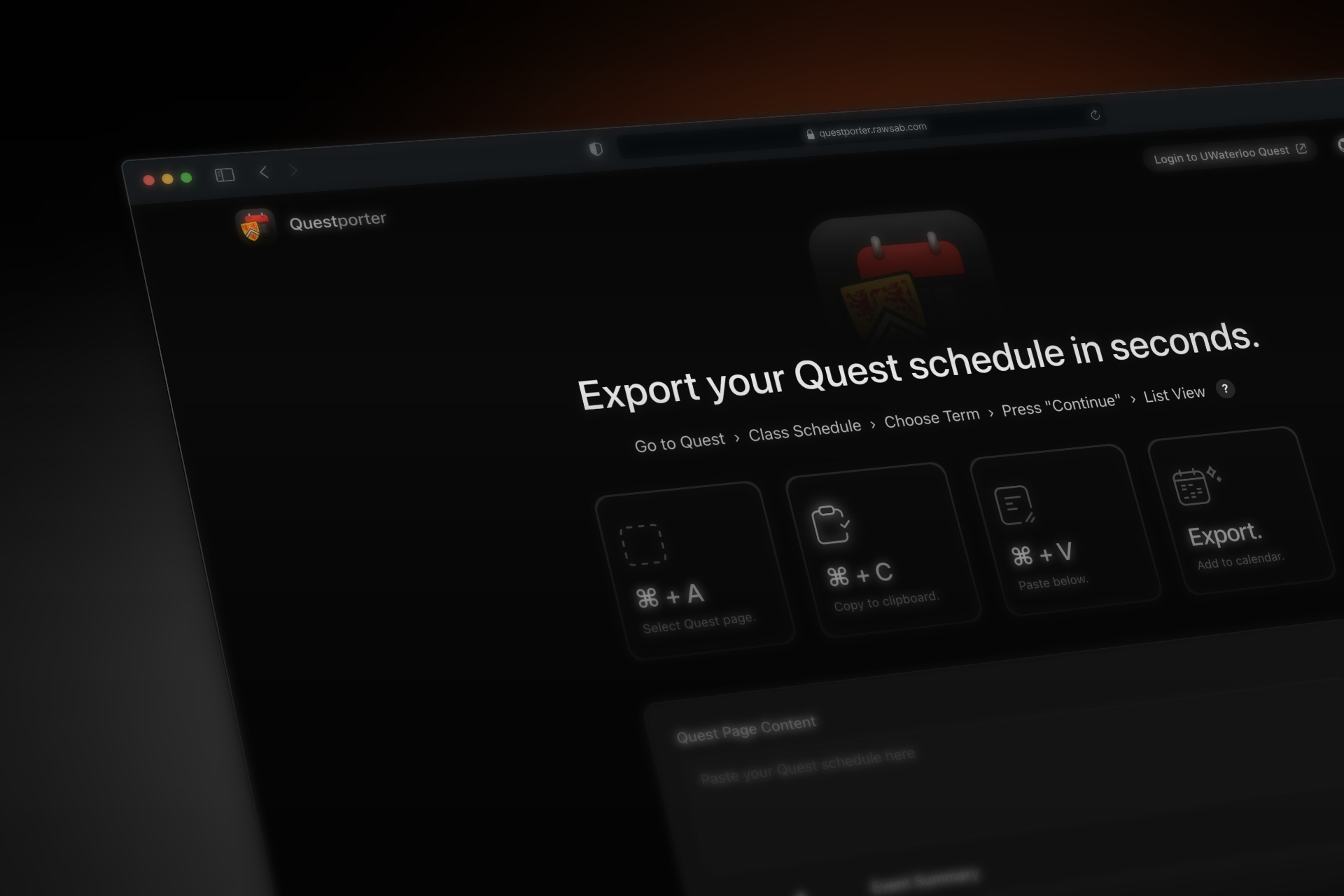 Questporter | UWaterloo Quest Schedule Tool design mockup ui