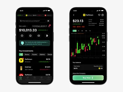 Fluent Invest App 💹 app branding dark theme figma invest invest app ios mobile app mobile design product designer stock ui uiux ux uxui