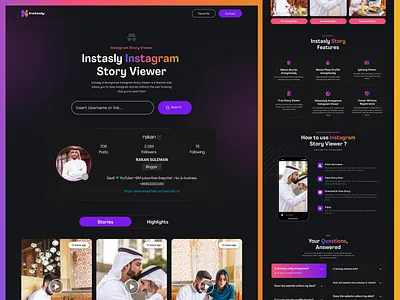 👁️ Instasly ai tool app design branding design figma figma landing page figma website instagram landing page instagram story instagram tool landing page story viewer landing page ui ux design web design web ui design website design