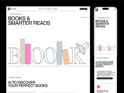 Bookbee—UI/UX Design for AI-Powered Book Discovery Landing Page ai product book app clean ui design edtech landing page minimal mobile ui online book reading app redesign smart reading ui ui design uiux design ux design web design website design