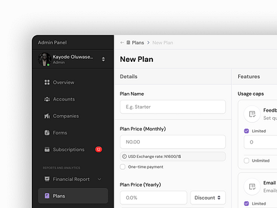 Admin Panel - New Plan admin design detail flat gray minimal modern panel plan sidebar ui web