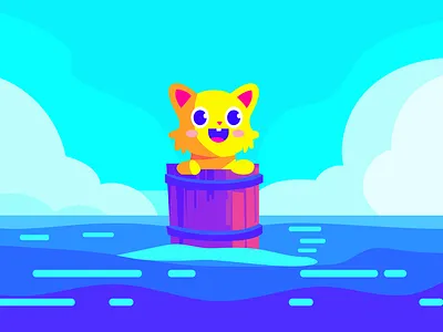 Kitty floating on the sea alone art beach book cartoon cat childrenbook clipart cute flat illustration funny illustration kawii kitty ocean playfull sea summer vector