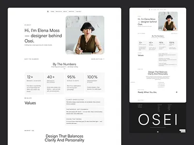 Osei is a clean portfolio Framer template designer portfolio framer minimal portfolio sleek template ui web design website design
