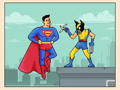 Weakling! 8 bit claws dc comics hilarious illustration marvel comics pixel pixel art superman wolverine
