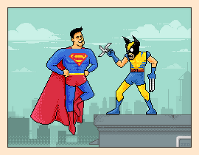 Weakling! 8 bit claws dc comics hilarious illustration marvel comics pixel pixel art superman wolverine