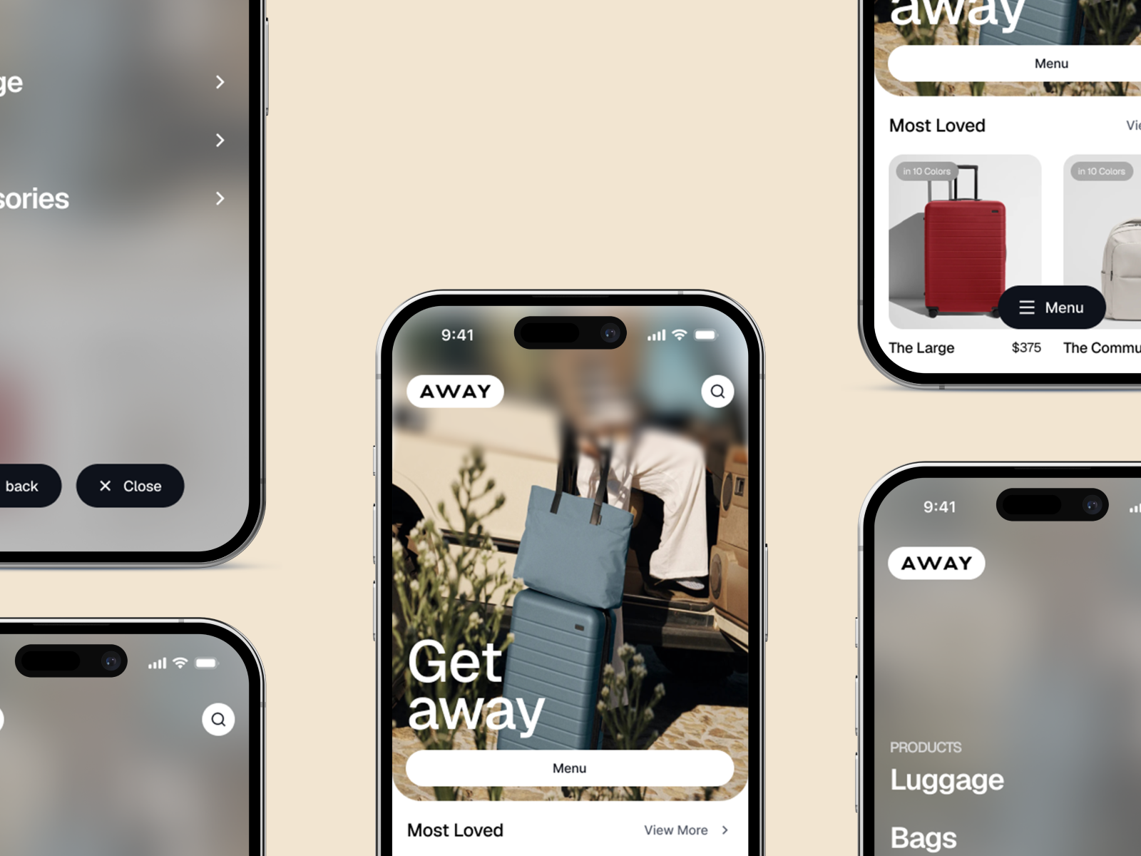 Away Shop Redesign — Floating Nav for Seamless Browsing 🧳📱 ecommerce figma figma freebie floating button floating nav glassmorphism interaction minimalui navigation product design shop ui