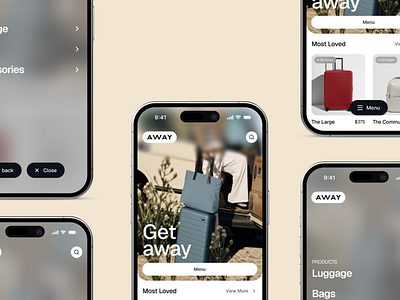 Away Shop Redesign — Floating Nav for Seamless Browsing 🧳📱 ecommerce figma figma freebie floating button floating nav glassmorphism interaction minimalui navigation product design shop ui