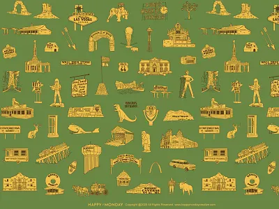 Retro 1970s Roadtrip Pattern branding drawing fabric handdrawn illustration map pattern retro vintage wallpaper
