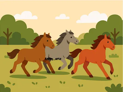 Group of Horses is Running on a Field animal background breeding cartoon conservation creature environment equestrian farm horn horse horses nature pegasus protection running unicorn wallpaper wild wilderness