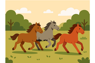Group of Horses is Running on a Field animal background breeding cartoon conservation creature environment equestrian farm horn horse horses nature pegasus protection running unicorn wallpaper wild wilderness