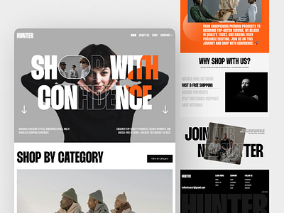 HUNTER - Ecommerce Landing Page ecommerce fashion fashion style landing page landing page concept minimalism online shop popular shop shopify startup store ui user interface ux web design