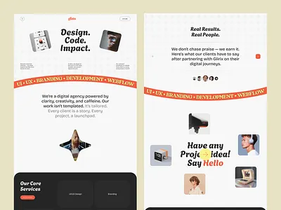 Glirix - Digital agency Website agency agency design agency landing page design digital digital agency landing page digital agency website glirix landing page service ui ux uxui design web design webpage website works