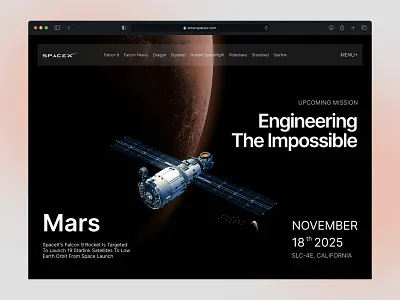 Spacex air website application artificial intelligence creative design creative landing page dark design dark theme dark website landing page design mars website modern website satelight space engineering user experience website