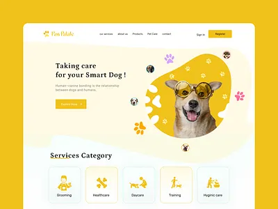 PawPalate: Dog Food & Pet Care Website branding graphic design landing page logo ui website design