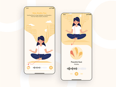 Mindful Music App UI – Calm, Breathe, Relax calm ui illustration iosdesign meditation app mental health minimal app mobile ui music player relaxation self care soothing music uiux uiux design uxdesign wellness app yoga app