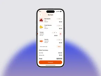 Grocery Mobile App – Cart Page UI add to cart app design cart ui checkout dribbble shot figma design grocery grocery app grocery mobile app grocery mobile app my card grocery shopping groceryapp mobile mobile app product design product details shopping shopping app ui design ux design