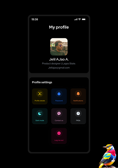 Profile page ui (grid view) dark mode design figma profile ui ui design ux
