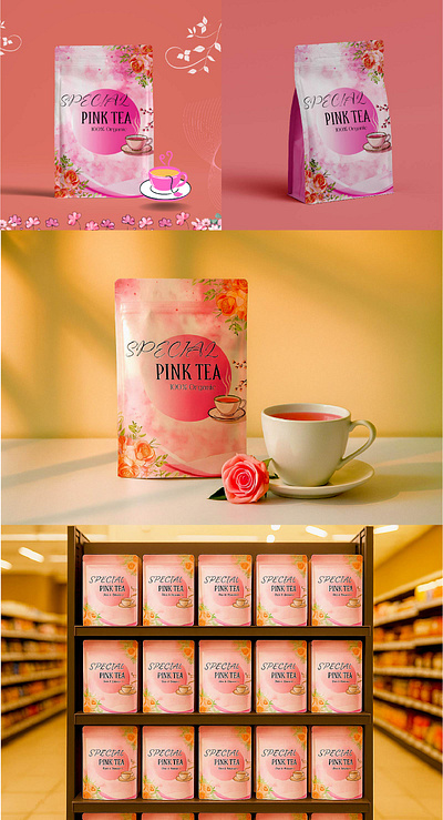 Pink Tea Packaging Design branding design graphic design packaging packagingdesign vector