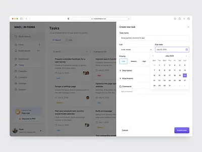 Task Modal for CRM - Designed with MadeinFigma calendar crm design design system figma kanban kanban board made in figma madeinfigma task task management ui ui design ui designer ui kit untitled untitled ui untitledui ux ux design