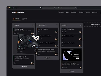 Dark Mode Kanban Board - Designed with MadeinFigma design design system figma kanban kanban board made in figma madeinfigma ui ui design ui designer ui kit untitled untitled ui untitledui ux ux design web design website design