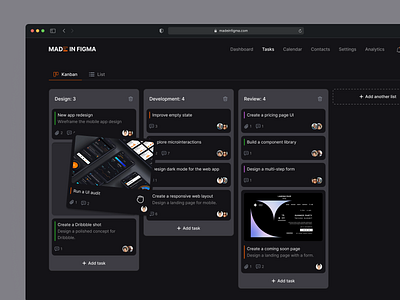 Dark Mode Kanban Board - Designed with MadeinFigma design design system figma kanban kanban board made in figma madeinfigma ui ui design ui designer ui kit untitled untitled ui untitledui ux ux design web design website design