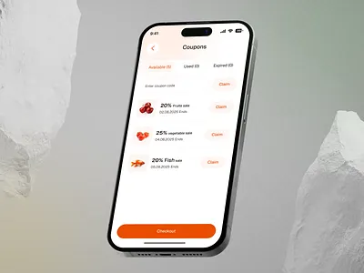 Grocery App Design - Coupon Pages app design app ui ux clean design coupon page deals and savings discounts ecommerce app figma design grocery app iphone mockup minimal ui mobile app design mobile ui promo codes shopping app smart shopping ui design ui inspiration user experience ux design