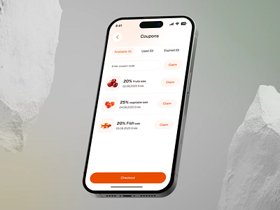 Grocery App Design - Coupon Pages app design app ui ux clean design coupon page deals and savings discounts ecommerce app figma design grocery app iphone mockup minimal ui mobile app design mobile ui promo codes shopping app smart shopping ui design ui inspiration user experience ux design