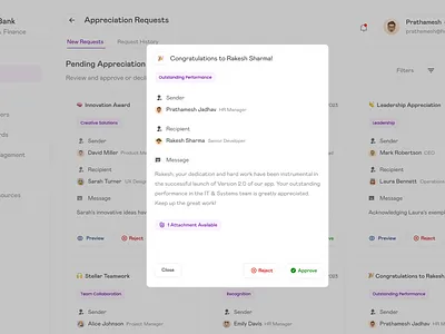 Appreciation Request Preview appreciation design employee minimal modal request ui website