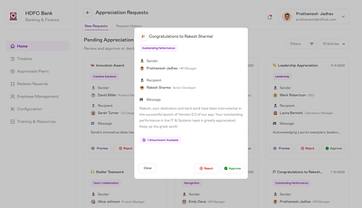Appreciation Request Preview appreciation design employee minimal modal request ui website