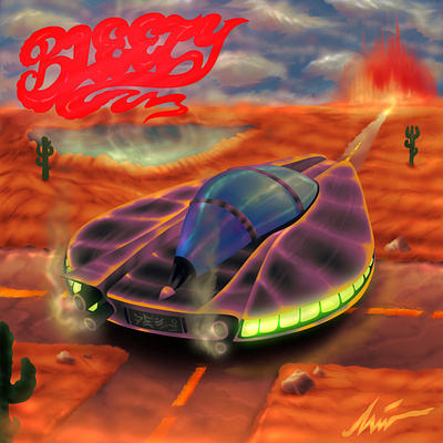 "Crossroad" art branding color pencil comic cover design draw dream illustration music road scene ufo vintage water ink