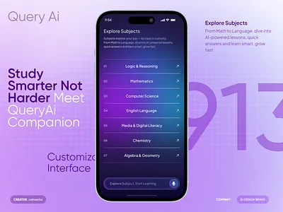 AI Study Companion- Query ahsan1ui ai ai chat ai study aiassistant aieducation aiinlearning artificialintelligence education app mobile mobile app design popular design study ai study app studywithai ui ui ux