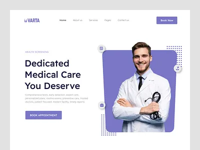 VARTA - Healthcare Landing Page Design appointment booking clean ui conversion design doctor website figma healthcare healthcare design landing page medical website modern healthcare patient portal responsive design ui uiux user experience ux ux strategy web design webflow wordpress