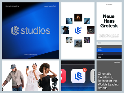 Le Studio visual Identity animation bento blue branding cinematic clean design geometric graphic design grid lighting liquid glass logo premium sleek typography