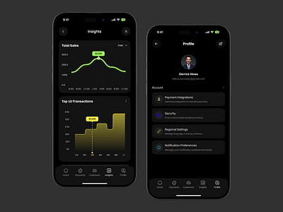 POS App – Insights & Profile Page Design app bills cashier chart mobile mobile pos payment point of sale pos pos app pos system restaurant sales ui design uiux