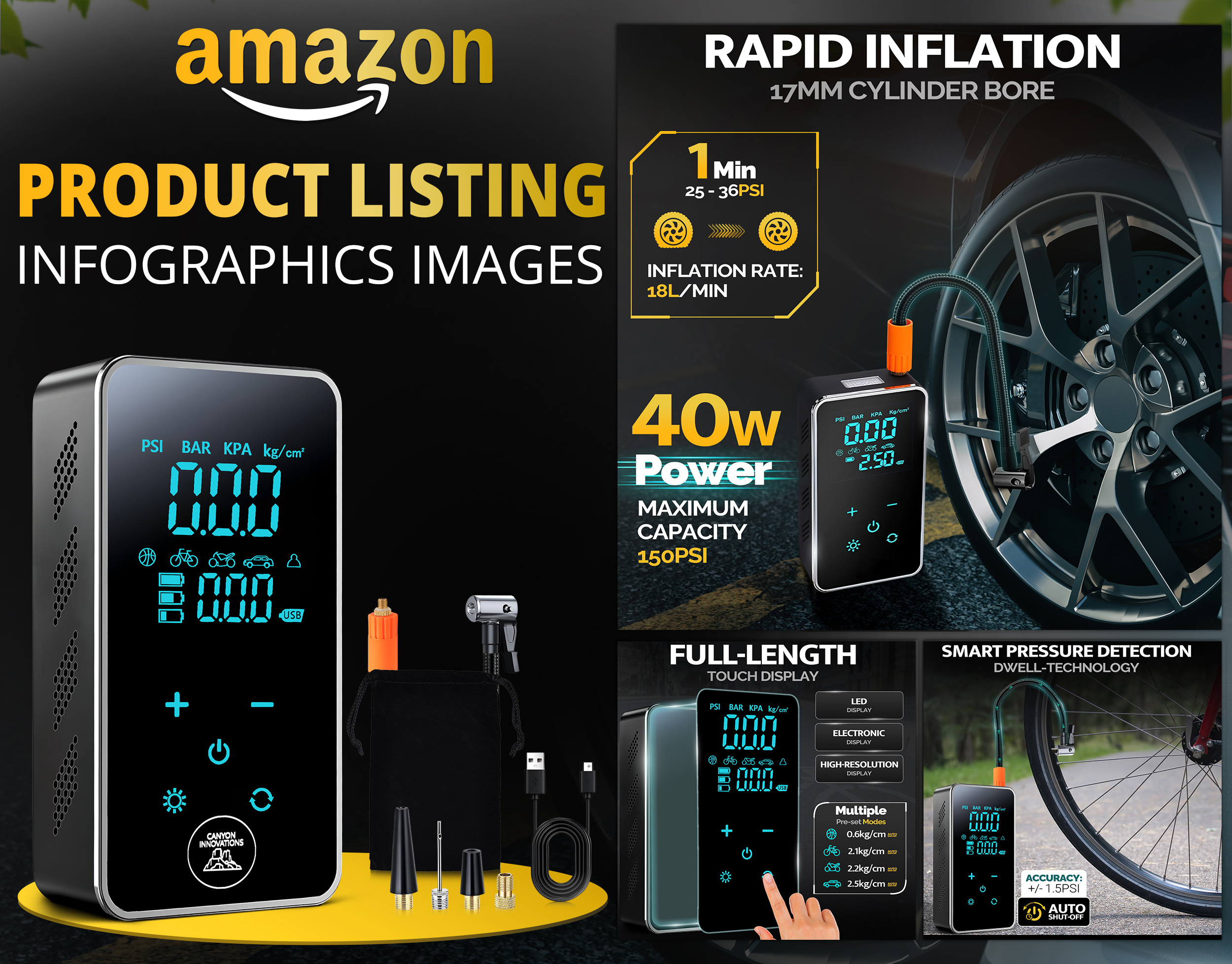 Portable Tyre Inflator a content amazon amazon listing ebc graphic designer infographic listing listing images product design product listing