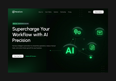 NexaCore - AI Platform ai ai cloud ai technology ai website design artificial intelligence chatgpt design hero section homepage landing page minimal product design saas saas design software ui ui ux uiux ux web