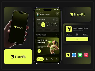 Habit Tracker & Fitness App Branding UI Design app design branding fitness logo design fitness tracker app ios minimal branding mobile mobile app social media