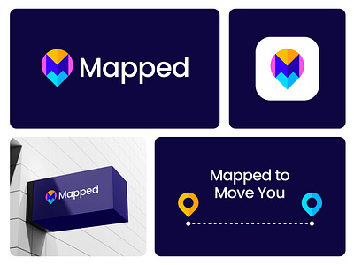 Mapped logo design brand identity branding colorful destination graphic design letter m location logo logo logo design m logo minimal modern move logo pin logo transport