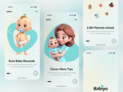 Onboarding Screen – Baby Rewards App UI Design app app design app onboarding baby app baby rewards app family app ios mobile mobile app onboarding onboarding screen parenting app pastel reward app