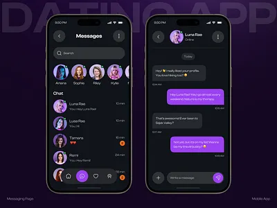 Messaging Page – Modern Dating App UI Design app app design chat interface conversation page dating dating app ios love app messaging app messaging page mobile mobile app mobile chat relationship app