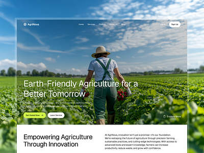 AgriNova—Modern Agriculture Hero section Design agriculture agriculture landing page agriculture website agro branding clean design crops digital farming farmer hero minimal modern design nature ui uiux web design