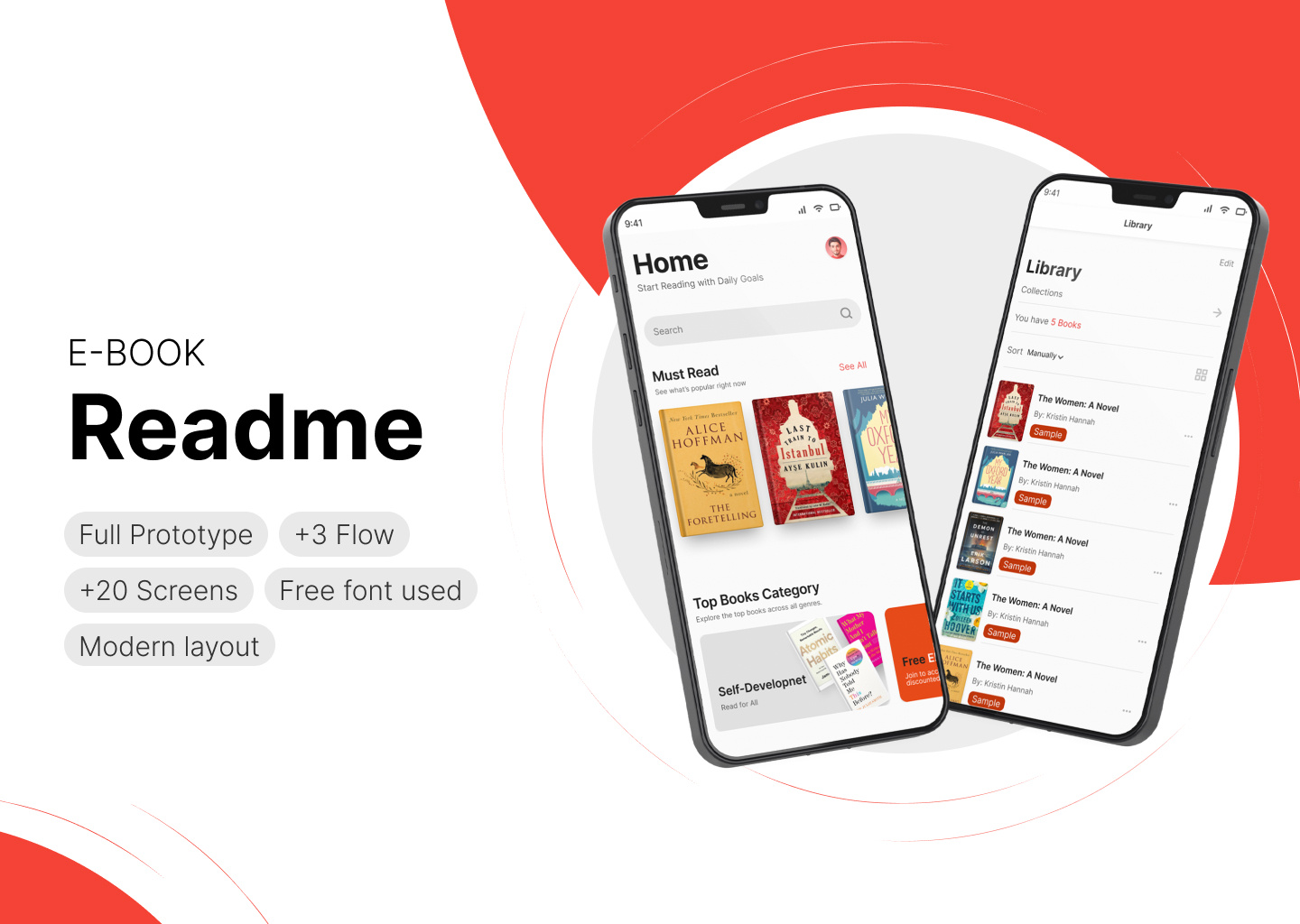 Readme – E-Book App UI Kit app app design application application design branding component design design system e book graphic design mobile design prototype ui design ui kit