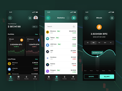 Web3 - Decentralized Wallet Mobile App UI Design app application design branding clean dark ui design design services illustration logo ui