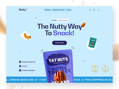 Nutty Header Page Design branding creativedirection food website foodbranddesign header section igmadesign landing page nutty product design snack ui ui ux design visualdesign website