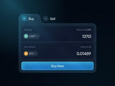 Crypto Buy/Sell Widget UI (Dark Mode) bitcoin blue buysell clean crypto dark glassmorphism stablecoin trading ui usdt ux widget