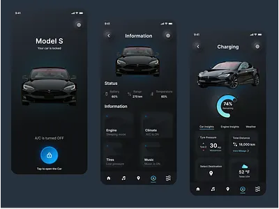 Tesla Model S UI/UX Design app ui application branding car app dark mode interactive mobile app model s ride sharing tesla tesla model s ui uiux ux
