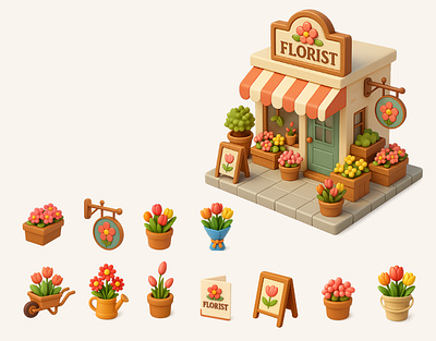 Mini Florist World 3d 3d design 3d flower 3d icon 3d illustration 3d object 3d vector digital art digital illustration floral florist flower flower mini flowers illustration mini miniature vector flower